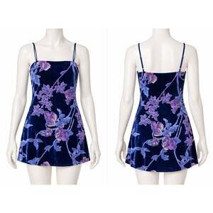 Cotton Candy LA Floral Velvet Mini Slip Dress S Navy Purple Y2K Romantic